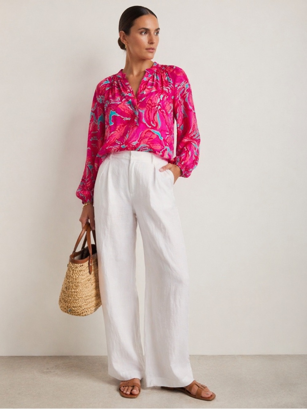 Lilly Pulitzer Pink Multicolor Marble-Print Long-Sleeve‎ Blouse